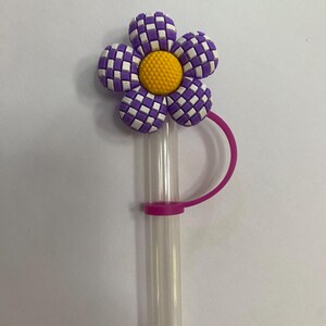 Purple Checkered Flower Straw Topper for 10 mm Straws
