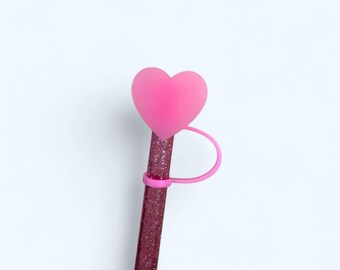Translucent Pink Heart Straw Topper for 10 mm Straws