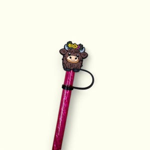 Highland Cow with Flowers Straw Topper for 10 mm Straws