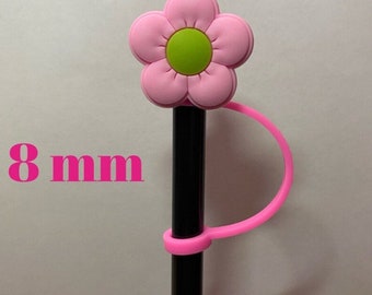 Pink and Green Flower Straw Topper for 8 mm Straws