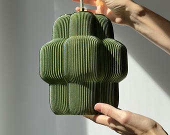 Luminária pendente orgânica pequena, verde-oliva, iluminação escultural moderna, luminária de teto minimalista, decoração contemporânea para casa.