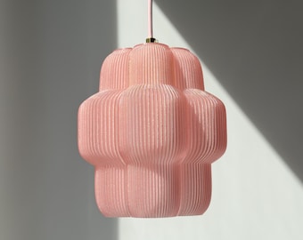 Luminária pendente orgânica pequena rosa blush, luminária de teto escultural, iluminação moderna e estética, luminária de design da bylucop