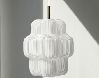 Luminária pendente orgânica média branca, luminária de teto contemporânea, iluminação escultural suave, luminária de design minimalista.