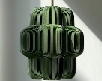 Luminária pendente orgânica média verde-oliva, luminária de teto escultural, iluminação moderna e estética, peça de design.