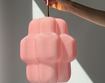 Luminária pendente orgânica média rosa blush, luminária escultural, luminária de teto moderna, decoração estética para casa.