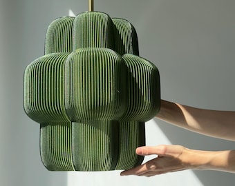 Luminária pendente orgânica grande verde-oliva, iluminação marcante, luminária escultural contemporânea, luminária de teto moderna