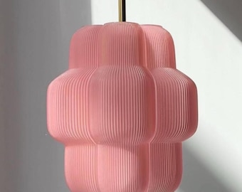 Luminária pendente orgânica grande rosa blush, luminária de teto marcante, iluminação moderna escultural, luminária de design.