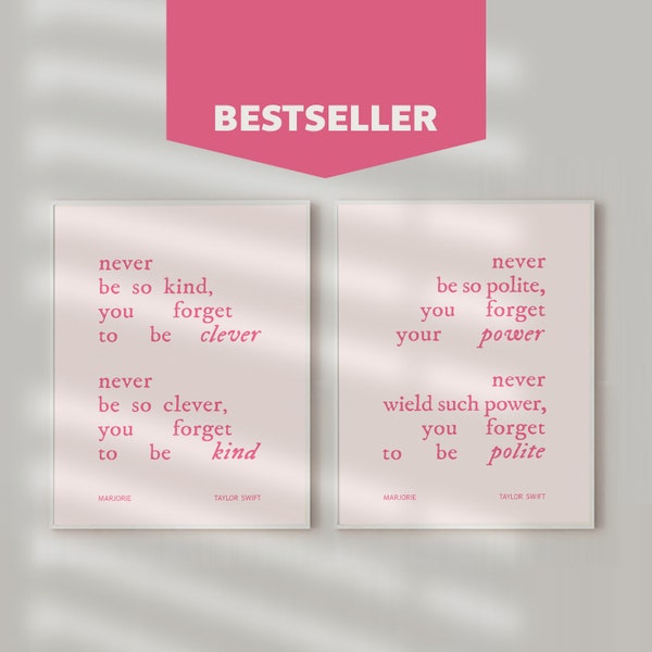 Taylor Swift Poster-Marjorie Lyrics-Taylor Swiftie Merch-Never Be So Kind You Forget To Be Clever Print-Preppy Wall Art-Dorm Room Decor-Y2k
