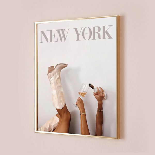 Poster de magazine tendance-impression New York-personnalisation couverture de magazine-couverture de magazine personnalisée-bottes de cow-girl + impression vin-bottes de vache poster