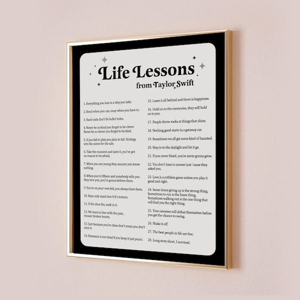 Life Lessons Poster-Taylor Swift Poster-Taylor Swift Lyric Print-Taylor Swiftie Merch-Taylor Swift Decor-Taylor Swift Quote Print-Swift Gift