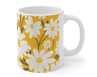 Daisy Mug, Chamomile Mug, Colorful Mug, Pattern Mug, Flower Mug