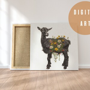 PRINTABLE Baby Goat Flower Wall Art, Goat Photo, Cute Goat, Goat Lover, Goat Wall Art, Goat Art, Animal Poster, Animal Wall Art