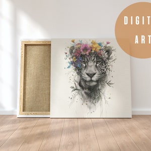 PRINTABLE Jaguar Flower Wall Art, Jaguar Photo, Cute Jaguar, Jaguar Lover, Jaguar Wall Art, Jaguar Art, Animal Poster, Animal Wall Art