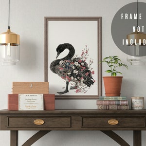 Black Swan flowers Rolled Posters, Black Swan Wall Art, Black Swan, Black Swan Photo, Bird Art, Bird Poster, Bird Canvas, Black Swan Lover