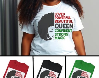 Queen's Manifest - T-shirt med bekräftelsemotiv för svarta kvinnor, inspirerande citat om svart konst, empowerment-tröja, gåva för självkärlek, motiverande t-shirt