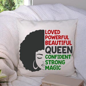 Queen&#39;s Manifesto Square Pillow- Afrocentric Pillow, Black-Themed Pillow. Inspirational, African-American Décor, Affirmation