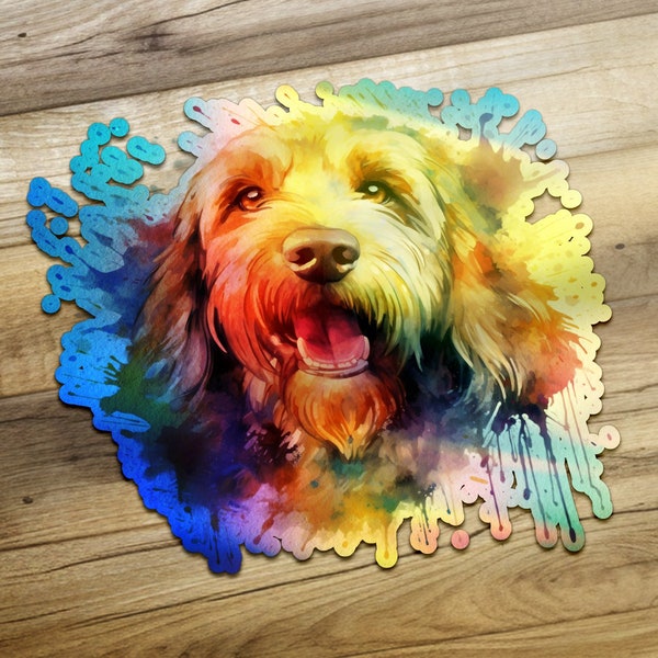 Colorful Otterhound Dog Portrait Sticker, Watercolor Paint Style, Durable Vinyl Decal, Pet Lover Gift, Laptop and Water Bottle Decoration