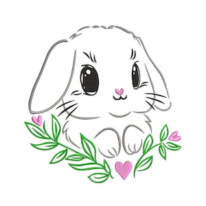 lapin, lapin brodé, broderie machine, broderie de lapin, broderie de lapin de Pâques, motifs de broderie printaniers, lapin moelleux