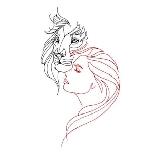 Lion with girl, Lion And Girl Embroidery, Girl With Lion Stitching, Animal And Human Embroidery, Lion And Woman Embroidery