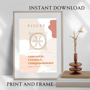 Pisces printable poster, zodiac wall art, celestial gifts, mothers day gift, instant download, horoscope print, gallery wall, dorm room art