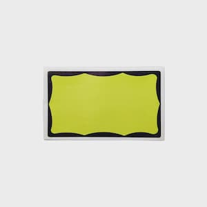 May include: A rectangular label with a lime green centre, a black scalloped border, and a white background. The label is blank, ready for customisation. Ideal for crafting, organising, or labelling items.