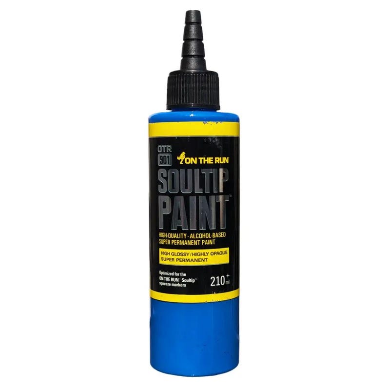 May include: A blue bottle of Soultip Paint, a high-quality alcohol-based super permanent paint. The bottle is labeled with the brand name "Soultip Paint" and the text "OTR 901 ON THE RUN". The bottle contains 210 ml of paint.