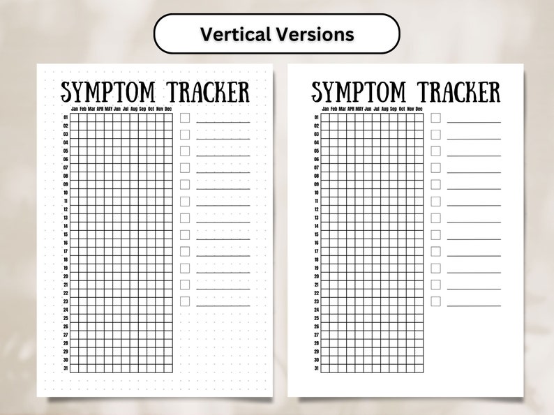 Printable Symptom Tracker Yearly Symptom Log Pixel Grid Design Pain Tracker Bullet Journal Page ...
