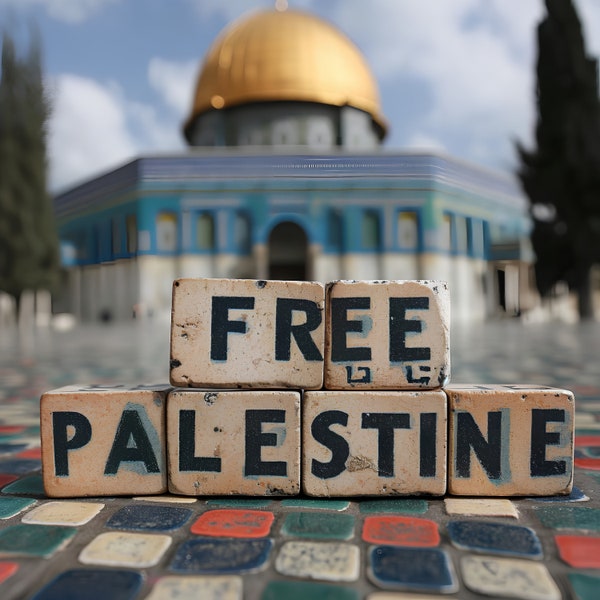 Palestine Print | Dome of the Rock | Al Aqsa Al Haram | Free Palestine Scrabble Tiles | Digital Download | Palestine Poster