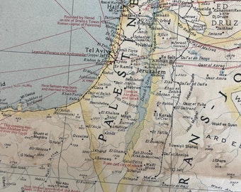 1936 Palestine Map - Western Civilizations Map - Bible Lands - Vintage Map - Palestine Before Nakba - Unique - Great Condition