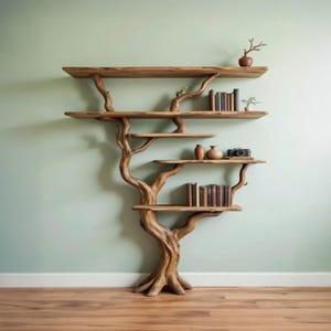 Tree branch book shelf on wall floor bookcase solid wood bookshelf wall mount driftwood carving art