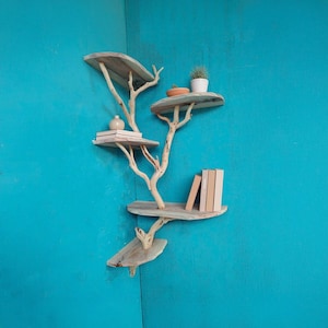 Tree branch book shelf corner floating shelf solid wood driftwood shelving wall mountef shelves bookshelf decor for living room