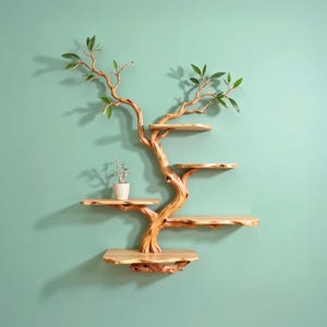 Floating tree branch driftwood bookshelf wall mount live edge tree shelf wood wall art solid wood handcrafted furniture