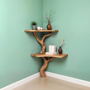Corner tree shelf driftwood branch bookshelves art floor bookshelf wall mount solid wood bookcase handmade furniture decor