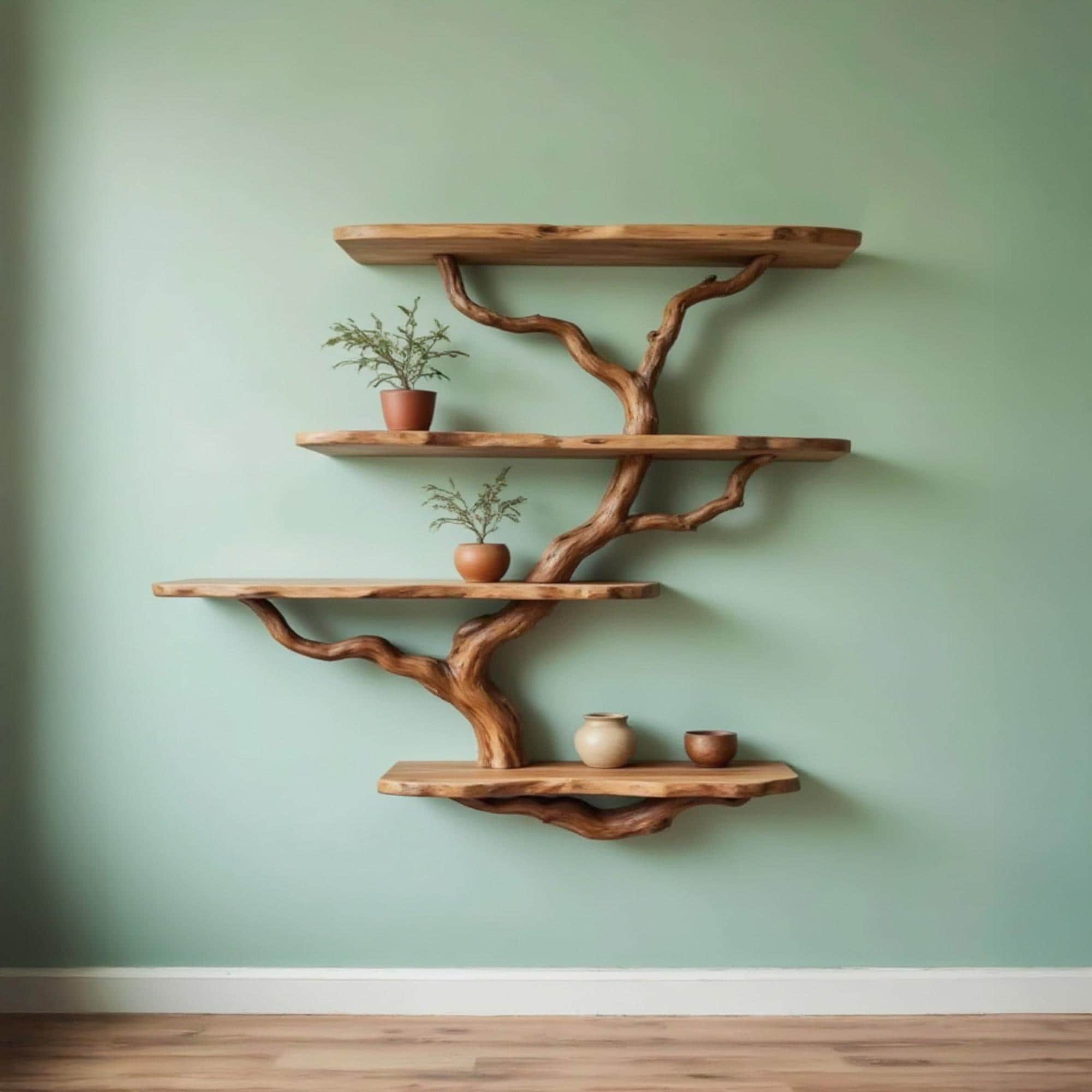 木の枝の壁棚、フローティング本棚、無垢材の流木、壁掛け棚、ユニーク