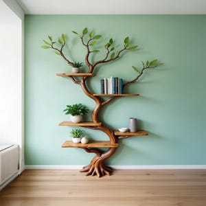 Natural wood bookshelf wall mount solid wood bookshelves tree branch book shelf driftwood carving art unique furniture and decor