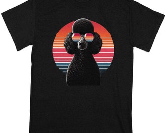 Maglietta retrò con barboncino, occhiali da sole a righe colorate, maglietta per cani in stile vintage, maglietta per amanti dei barboncini, regalo per amanti dei barboncini, maglietta con barboncino