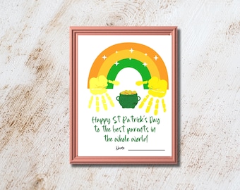 St Patrick's Day Handprint Art, Printable Handprint Footprint Craft, Printable Activity Baby, Toddler, Preschool Daycare Keepsake Memory