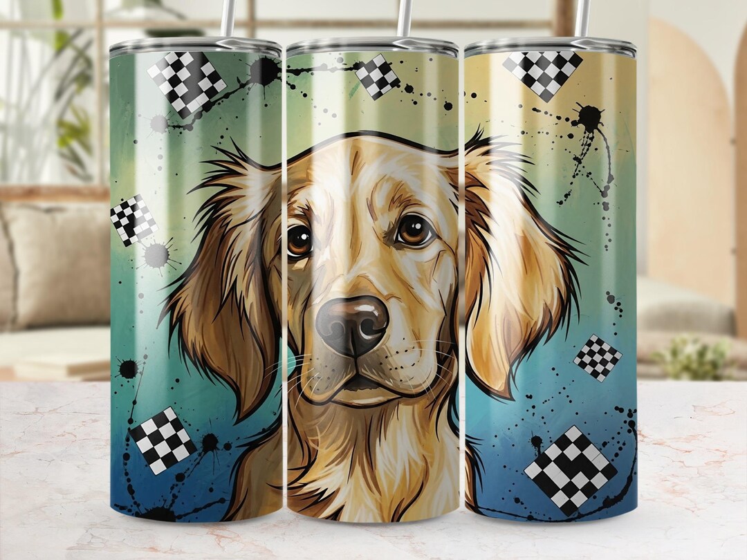 Checkered Golden Retriever Tumbler Wrap PNG: Cute Dog Sublimation ...