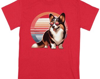 Retro Sunset Corgi T-Shirt, Cute Dog, Fun Summer Corgi Shirt, Trendy Corgi Shirt, Corgi with Sunglasses Tee, Fashion Dog T-Shirt