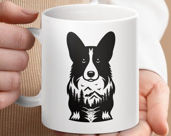 Unique Corgi Mug for Dog Lovers, Cute Black and White Corgi Coffee Cup Gift