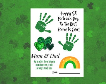 St Patrick's Day Handprint Craft, St Patrick's Day Handprint Art, Printable Activity Babies, Toddlers, Preschool Activity, Daycare Activity