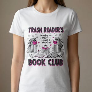 Trash Reader's Book Club PNG | Raccoon Reading Coffee Chaos Chapters Digital T-Shirt Sublimation Design for Book Lovers Gift
