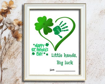 St Patrick's Day Handprint Art, Printable Handprint Footprint Craft, Printable Activity Baby, Toddler, Preschool Daycare Keepsake Memory