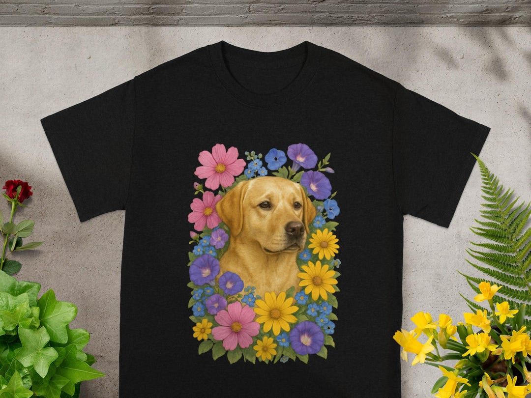 Floral Labrador & Golden Retriever T-shirt: Cute Dog Portrait Tee for ...