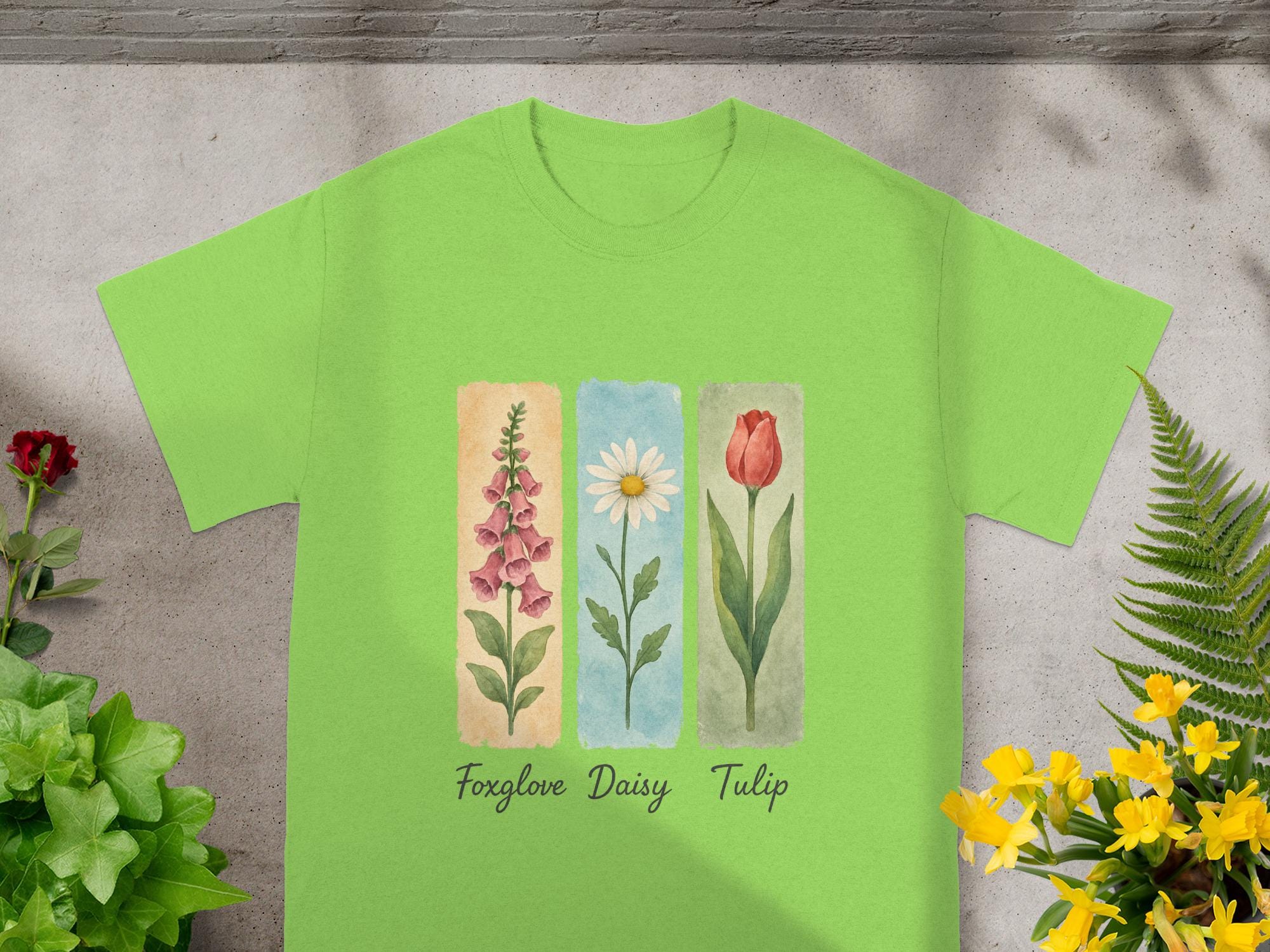 Foxglove Daisy Tulip Flowers T-shirt, Subtle Trump Tee, Floral 
