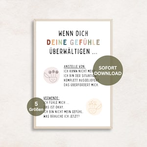 Imagen digital para póster sobre sentimientos en alemán, ideal para salas de terapia en psicoterapia o asesoramiento psicológico. Emociones positivas y negativas.