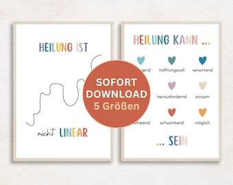 Healing is not linear Poster Set Digital Download Images for Therapy Rooms Psychotherapy Practice Furnishings Poster Mental Health PDF