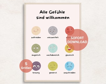 Feelings Poster German Adults and Children Emotions Poster Mental Health Positive Negative Feelings Affirmations Therapy Room PDF