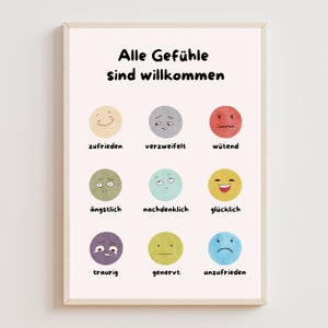 Gefühle Poster deutsch Erwachsene und Kinder Emotionen Poster Psychische Gesundheit Positive negative Gefühle Affirmationen Therapieraum PDF
