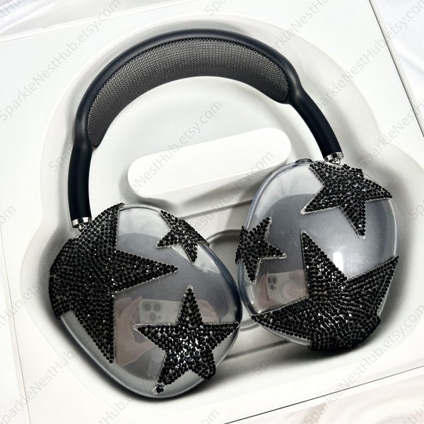 Black Stars Air Pods Max Cover, Clear Airpods Max Case, Sparkle Diamond AirPods Max Attachment, Airpod Max Accessories, Cute Gift For Her
